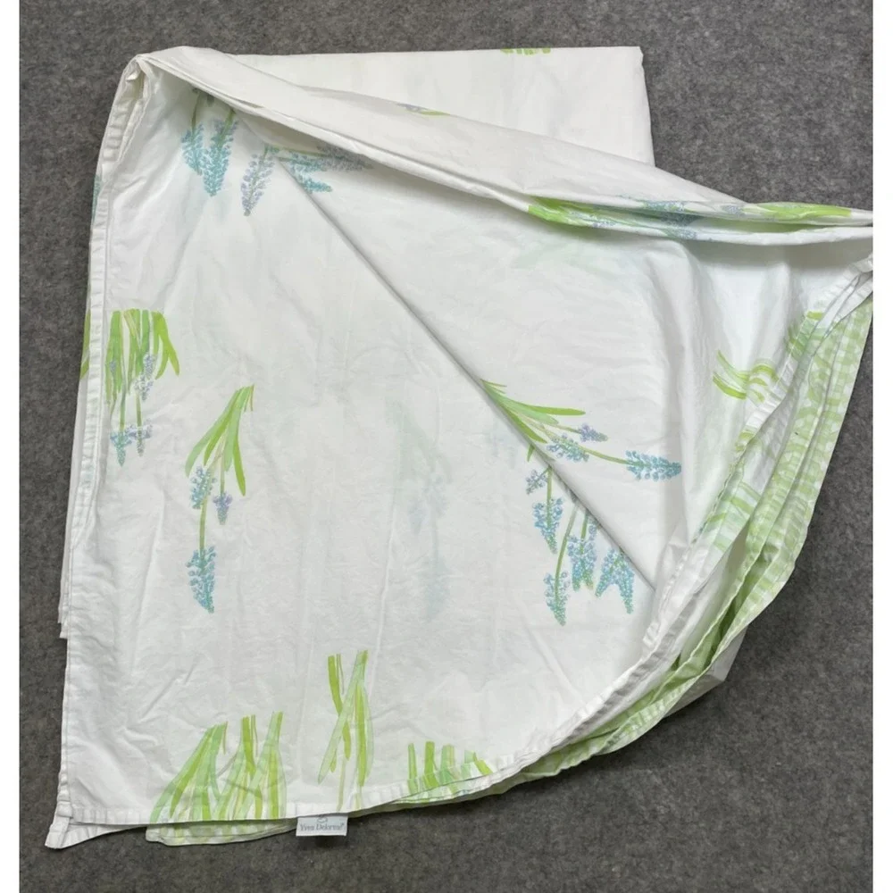 Yves Delorme Paris Jacinthe Full Queen Flat Sheet White Blue Green Floral 104x88